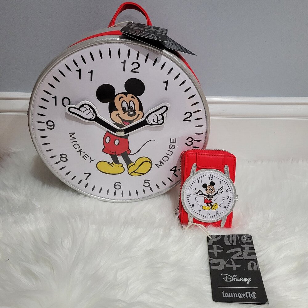 Loungefly Mickey Mouse Watch Design Backpack & Card Wallet Set